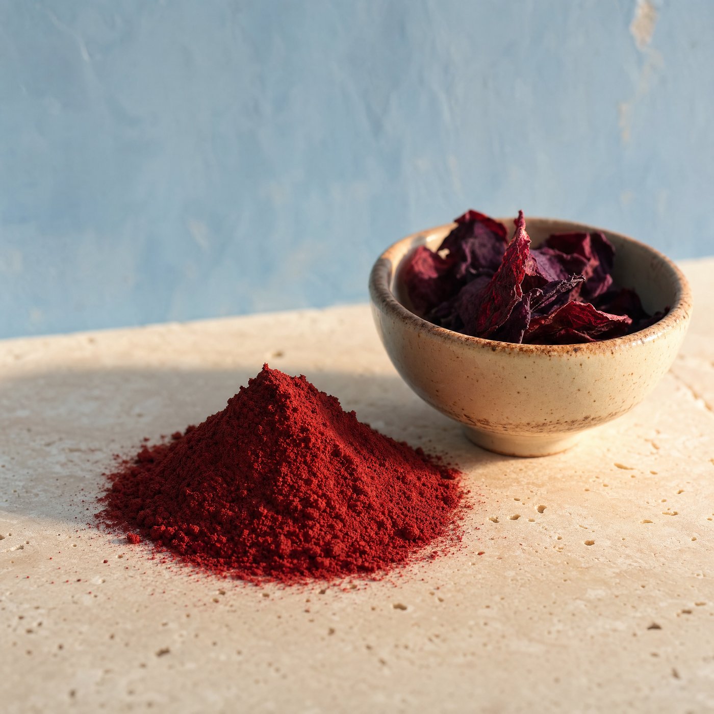 Crimson Aker Fassi pigment from dried red poppy petals
